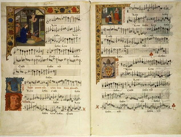 Trang bản thảo Missa Virgo Parens Christi - Kyrie, được viết bởi Jacques Barbireau (ca.1420-1491)